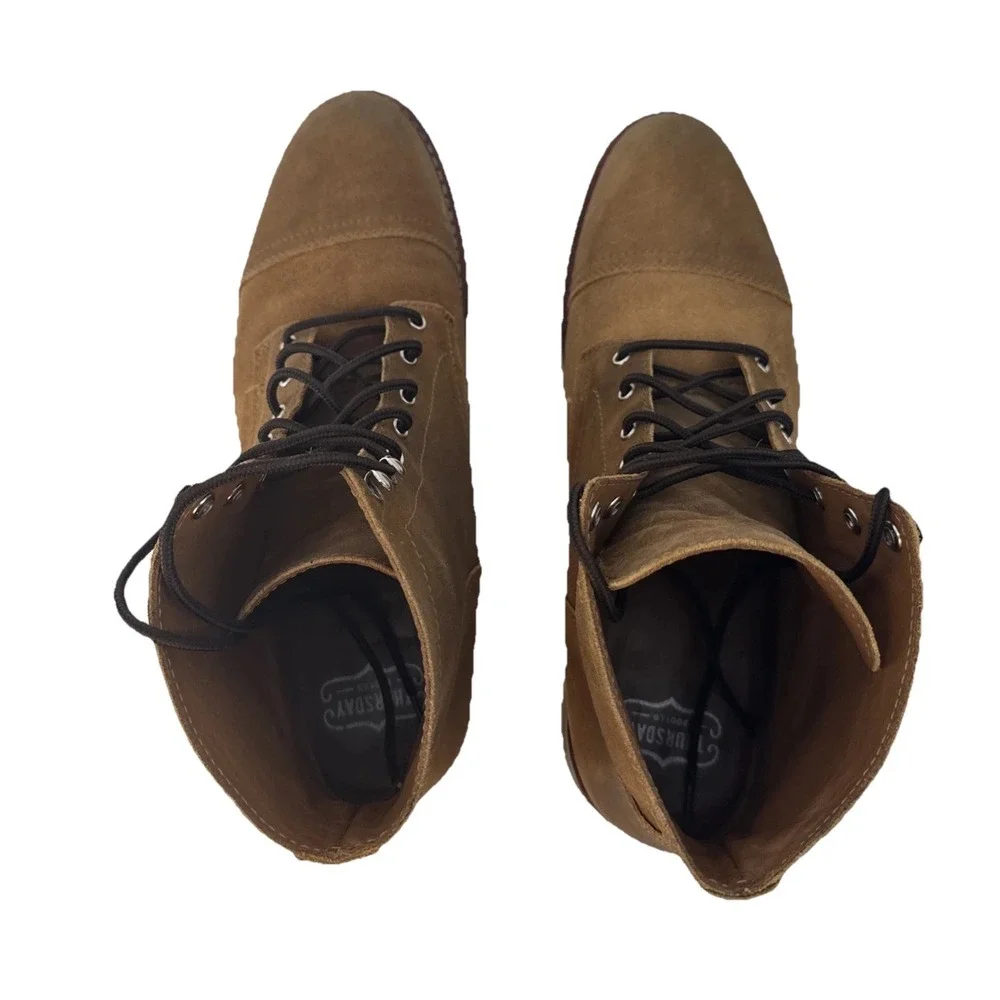 Thursday Everyday Captain Boots Men 15 Brown Suede Leather Cap Toe Lace Up Ankle